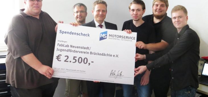 Motorservice spendet 2.500 Euro an FabLab Neuenstadt