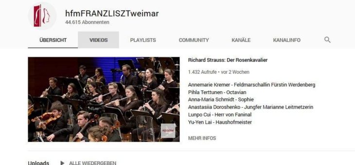 In den TOP 50 weltweit: Der YouTube-Kanal der Hochschule für Musik Franz Liszt Weimar steht als einziger deutscher Hochschulkanal global ganz vorn