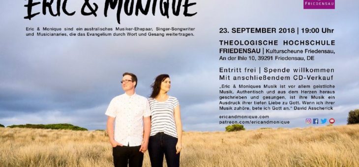 Konzert mit Eric und Monique Johnson am 23. September in Friedensau