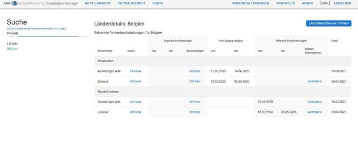 Orientierung im Dickicht von Ein- und Ausreisebestimmungen: A3M mit neuartigem Branchentool für Neustart von Geschäftsreisen nach coronabedingtem Reise-Lockdown