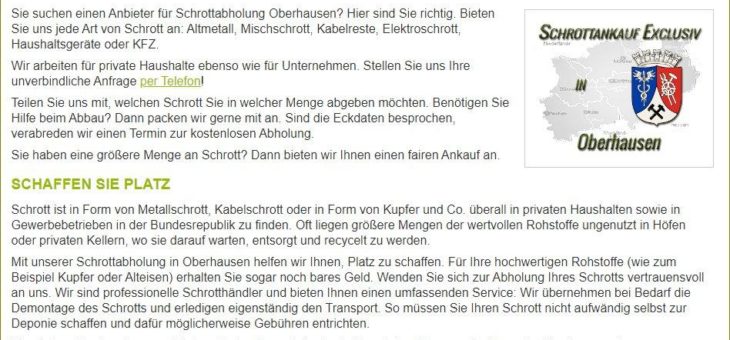 Zum Glück gibt es immer noch die  Schrottabholung in Oberhausen – mit einem umfangreichen Service