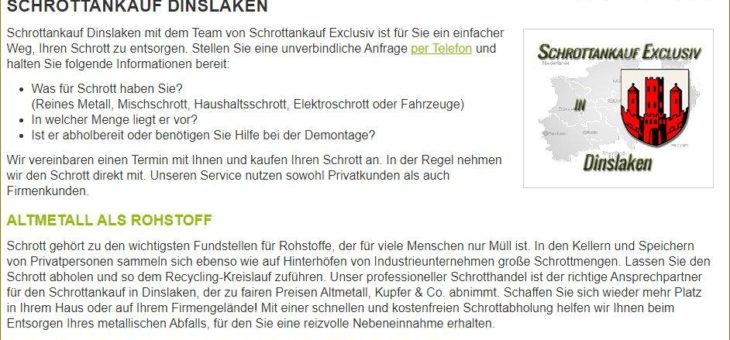 Schrottankauf Dinslaken – kostenfreie Abholung von Altmetallen zu Bestpreisen