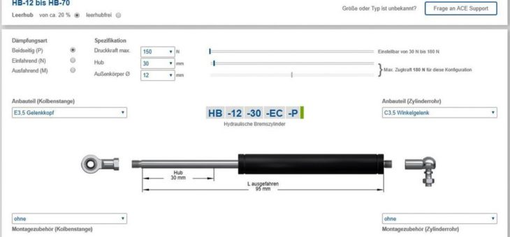 Neues ACE-Onlinetool für Ölbremsen und hydraulische Bremszylinder