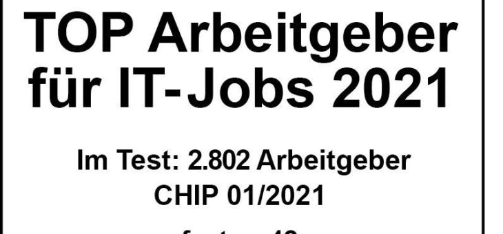 factory42 gehört laut CHIP-Arbeitgeberstudie 2021 zu den TOP-Arbeitgebern für IT-Jobs