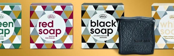 Seifen im Quadrat: Black Soap, White Soap, Green Soap und Red Soap, Made by Speick