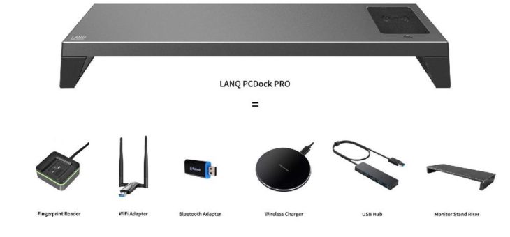 8in1-Monitorständer: LANQ PCDock Pro mit Fingerprint, Bluetooth, WLAN-Hotspot, Wireless Charger & mehr