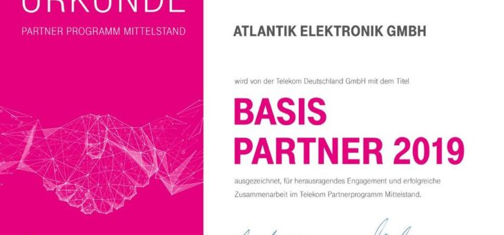 Atlantik Elektronik als Telekom Basis Partner 2019 ausgezeichnet