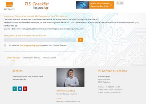 TLS Checklist Portal von achelos als Prüftool beim BSI gelistet