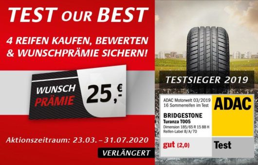 Bridgestone Endverbraucheraktion „TEST OUR BEST“ 2020