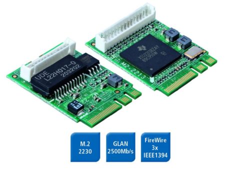 M2-2213 und M2-225: M.2 Erweiterungskarten für FireWire und Gigabit Ethernet