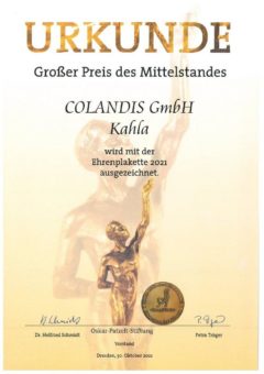 COLANDIS erhält Ehrenplakette