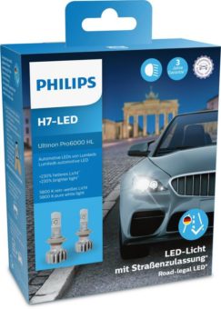 Unsere LED-Nachrüstlampe mit Straßenzulassung für Autofahrer in Deutschland: Philips Ultinon Pro6000 H7-LED