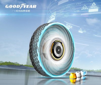 Der Goodyear reCharge – ein Konzeptreifen der den Reifenwechsel erleichtert: mit individualisierbaren Kapseln, die seine Lauffläche erneuern