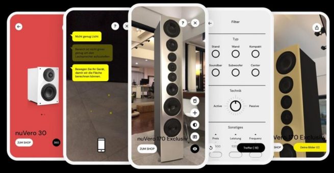 Mit der AR-App nuReality Nubert Lautsprecher virtuell nach Hause holen