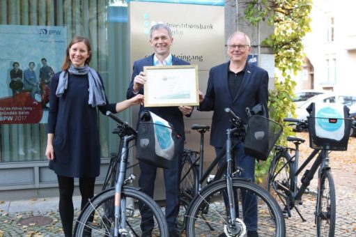 Die Investitionsbank Berlin ist erneut „Fahrradfreundlicher Arbeitgeber“: Mit dem Zertifikat in „Bronze“ ausgezeichnet