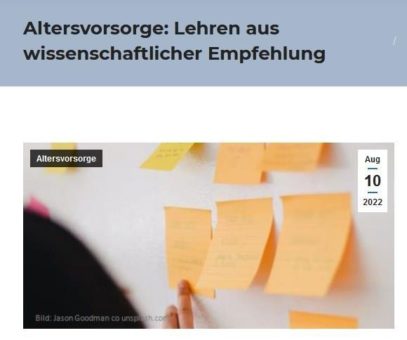 Altersvorsorge: Lehren aus wissenschaftlicher Empfehlung  für die persönliche Vorsorge