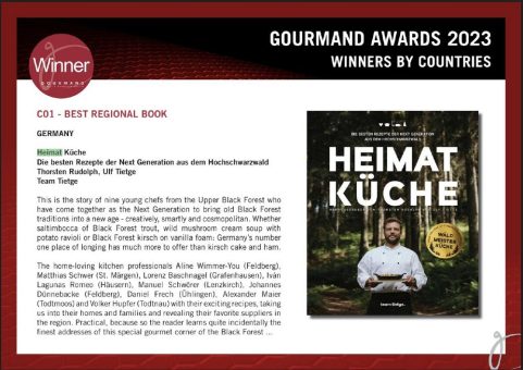 Ausgewählt aus mehr als 100.000 Einreichungen aus 230 Ländern und Regionen: Drei Auszeichnungen beim  Gourmand Cookbook Award für team tietge