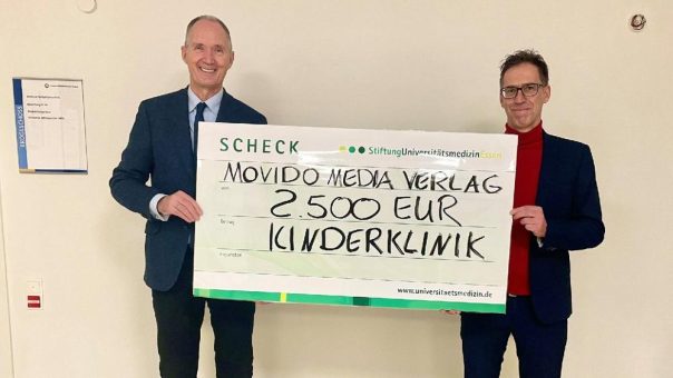 Düsseldorfer Movido Media Verlag GmbH überreicht 2.500 Euro-Spende an Essener Kinderklinik