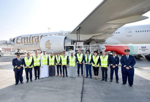 Emirates führt Meilenstein-Demonstrationsflug mit 100 Prozent nachhaltigem Treibstoff (SAF) durch