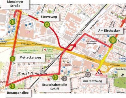 Buslinie 14 ab Munzinger Straße stadteinwärts umgeleitet