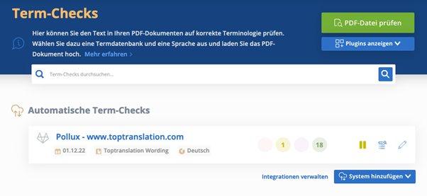 Kontinuierliche Terminologieprüfung in externen Systemen