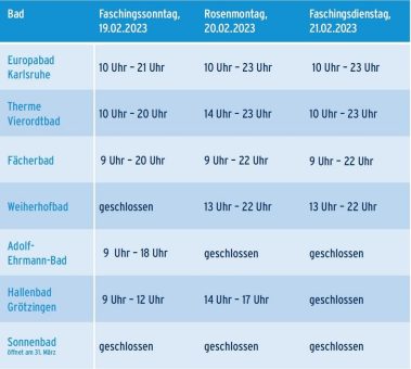 Sonderöffnungszeiten Karlsruher Bäder Fasching