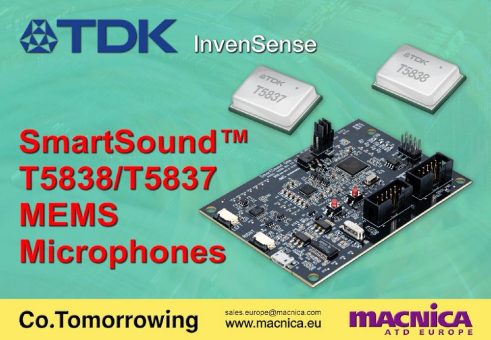 Die TDK SmartSound™ T5838/T5837 MEMS Mikrofone und die SmartSound One Entwicklungsplattform sind jetzt verfügbar