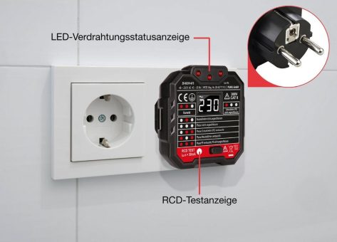 revolt Steckdosentester mit LCD-Display, RCD-Test, LED-Anzeige, 48-250 Volt