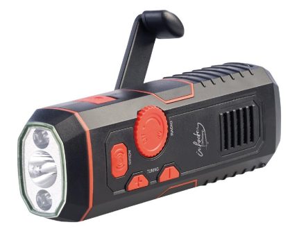 infactory Dynamo-FM-Radio und Taschenlampe DOR-320 mit 120-dB-Sirene, USB-Ladefunktion