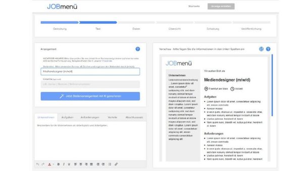 Stellenanzeigen in Sekunden schreiben mit dem JOBmenü-Textassistenten