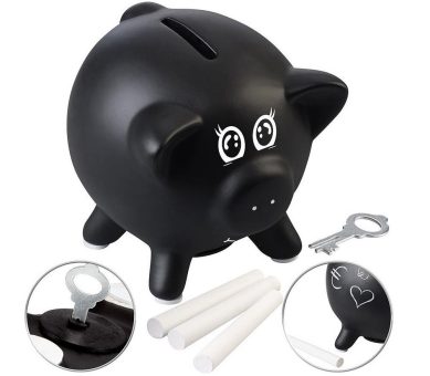 Playtastic Keramik-Sparschwein mit Tafellack zum Beschriften, Kreide, Schlüssel