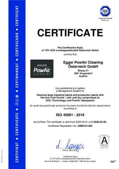 Industrycleaner Egger PowAir Cleaning GmbH certified by TÜV – SÜD until 2026 ISO 45001 : 2018