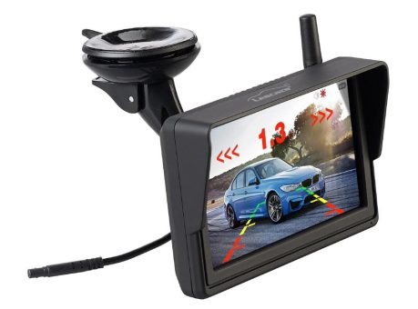 Lescars Solar-Funk-HD-Front- & Rückfahrkamera PA-750, Splitscreen-Monitor Abstandswarner