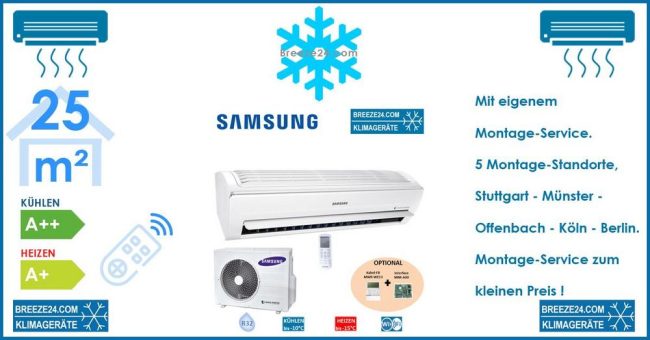 SAMSUNG Klimaanlage Wandgerät WindFree Exklusive 2,5 kW – AR 09 RXPXBWKN/EU + AR 09 RXPXBWKX/EU R32 Set für 1 Zimmer mit 25 m² Fläche