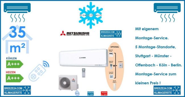 Mitsubishi Heavy Klimaanlage Wandgerät Set SRK 35 ZSX-W + SRC 35 ZSX-W R32 – 3,5 kW für 1 Zimmer mit 35 m² Fläche