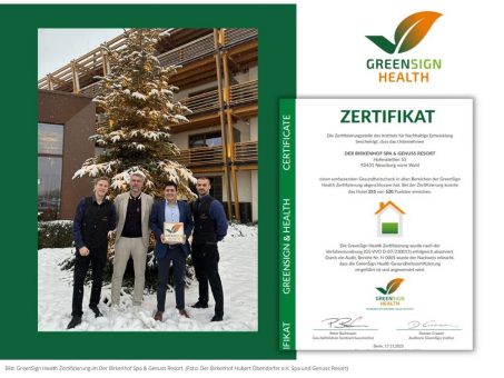 Der Birkenhof – Spa und Genuss Resort: Anerkannt für umweltfreundliche Gesundheitsstandards mit GreenSign Health