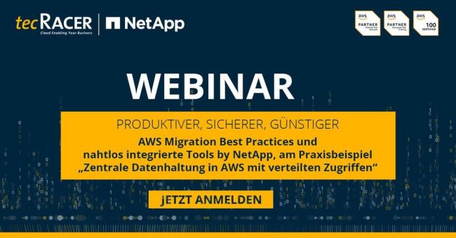 AWS Migration Day – AWS Migration Best Practices und nahtlos integrierte Tools  by NetApp (Webinar | Online)