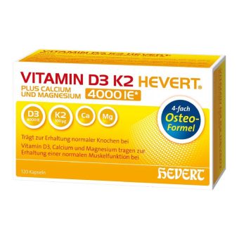 Neu: Vitamin D3 K2 Hevert plus Calcium und Magnesium 4000 IE als 120er Pa-ckung