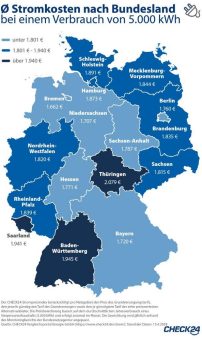 Bundeslandvergleich: Stromkosten unterscheiden sich bis zu 27 Prozent