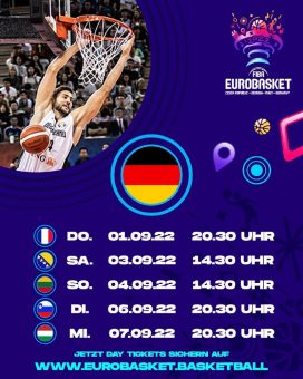 FIBA EuroBasket 2022:   Spielzeiten der DBB-Herren stehen fest