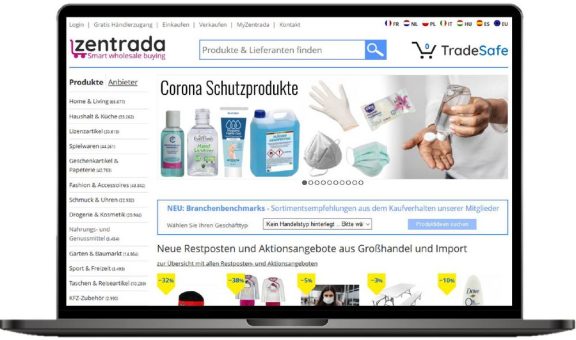 Online Großhandel in Krisenzeiten: zentrada bietet Lieferanten von Corona-Schutzausrüstung kurzfristig digitale Vertriebsplattform