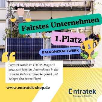 Entratek-Shop.de als „Fairstes Unternehmen“ in der Branche „Balkonkraftwerke“ ausgezeichnet