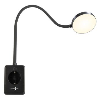 Lunartec Dimmbare CCT-LED-Steckerleuchte mit Steckdose, USB-A/C-Port, schwarz