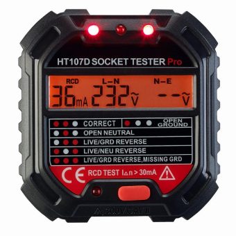 revolt Steckdosentester mit Farb-Warn-Display, RCD-Test, Status-LEDs, 250 Volt