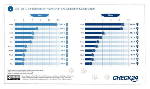 Beliebteste Katzennamen: Simba, Luna und Nala sind Spitzenreiter