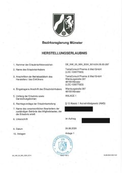 TentaConsult Pharma & Med GmbH erhält Herstellerlaubnis zur Endfreigabe für Sterile Produkte