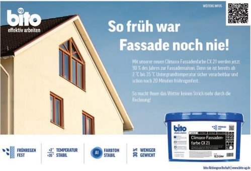 Produktinnovation bei der Fassadenbeschichtung: Die neue bito Climaxx-Fassadenfarbe CX 21 ist an jedes Klima angepasst!