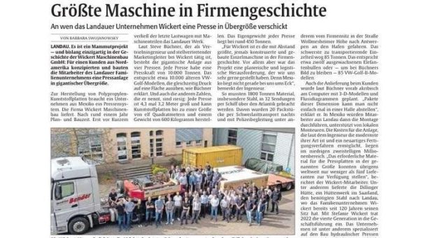 Größte Maschine in Firmengeschichte