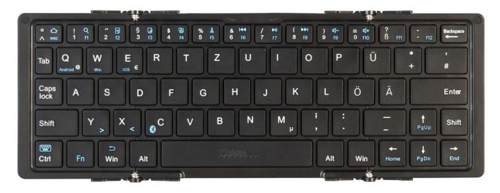 Callstel Ultrakompakte Trifold-Tastatur mit Standard-Enter-Taste, QWERTZ, Akku