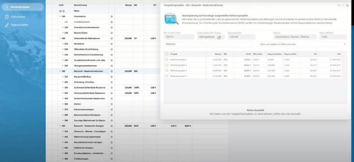 Neu in NOVA AVA: Kostenermittlung mit Vergleichsprojekten